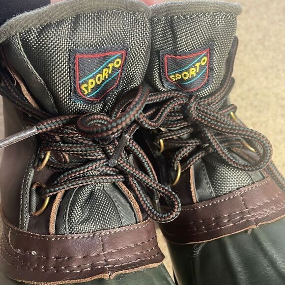 Sporto Vtg 90s Original Duck Boots 7 Green Brown - Picture 8 of 16